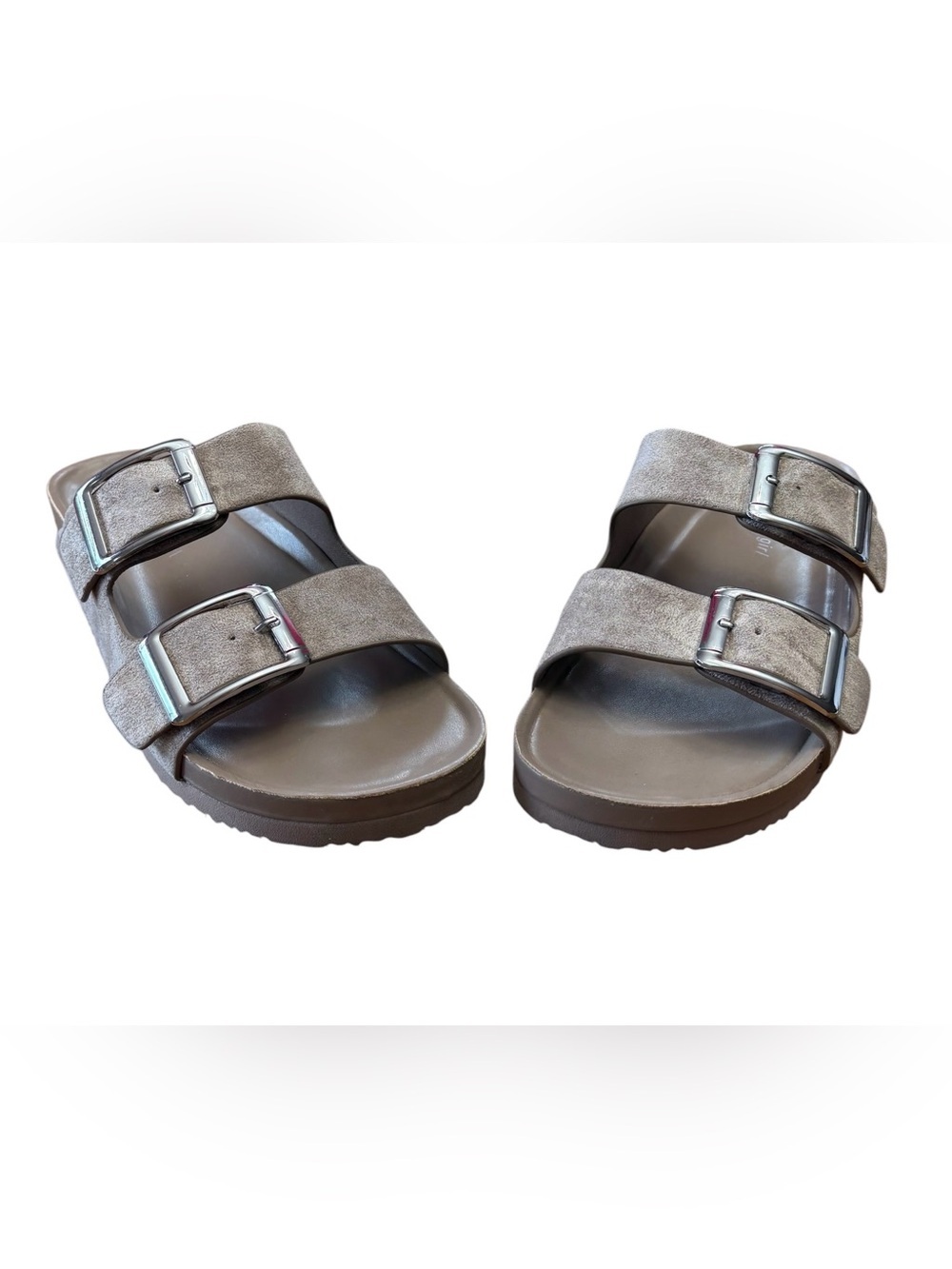 Madden Girl, Double Buckle Slide Sandals Taupe Metallic, Size 8, Comfort Footbed - Picture 7 of 9